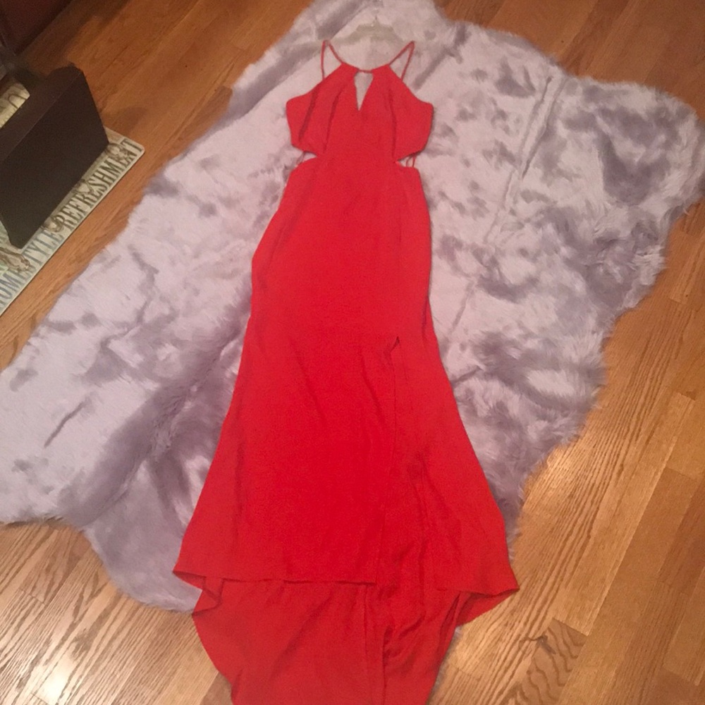 Aqua Halter Cut-Out Red Formal Dress Gown